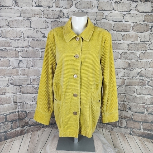 J Jill Wide Cord Button Front Shacket Citron Yellow Size Medium Boho  Casual - Picture 1 of 11